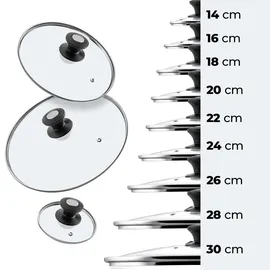 Kadax Topfdeckel "Barletta", hitzebeständiger Deckel-set aus Glas mit griff, drei Größen Ø20/24/26/28 cm,