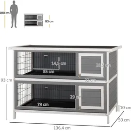 PawHut Kleintierstall 136,4 x 93 x 50 cm Grau