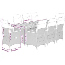 vidaXL 9-tlg. Garten-Bistro-Set mit Kissen Schwarz Poly Rattan - Schwarz