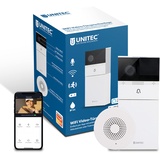 Unitec WIFI Video-Türsprechanlage mit Smartphone App, Akku oder Festverdrahtung, mit WLAN Full HD Kamera, 2-Wege-Audio, inkl. Funk-Gong