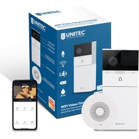 Unitec WIFI Video-Türsprechanlage mit Smartphone App, Akku oder Festverdrahtung, mit WLAN Full HD Kamera, 2-Wege-Audio, inkl. Funk-Gong