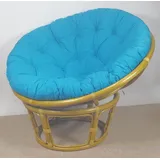 Rattani Rattanstuhl Rattan Papasan Sessel inkl. hochwertigen Polster D 110 cm Fb. honig, Hochwertiges Kissen in Uni Living Türkis blau