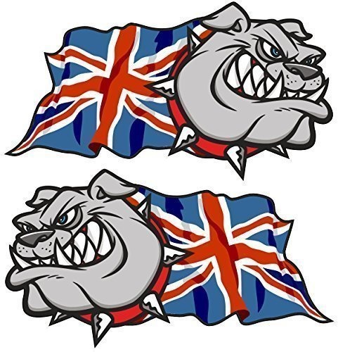 Sticar-it Ltd Händige Paar Britische Bulldogge Union Jack Großbritannien Britische Flagge Vinyl Auto Helm Aufkleber 100mm Breit Je