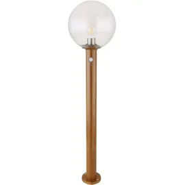 GLOBO Gartenleuchte mit Bewegungsmelder Außenleuchte Stehlampe Standleuchte Terrassenlampe, Holzoptik Alu Glas braun,1x E27, Dxh 25x100 cm