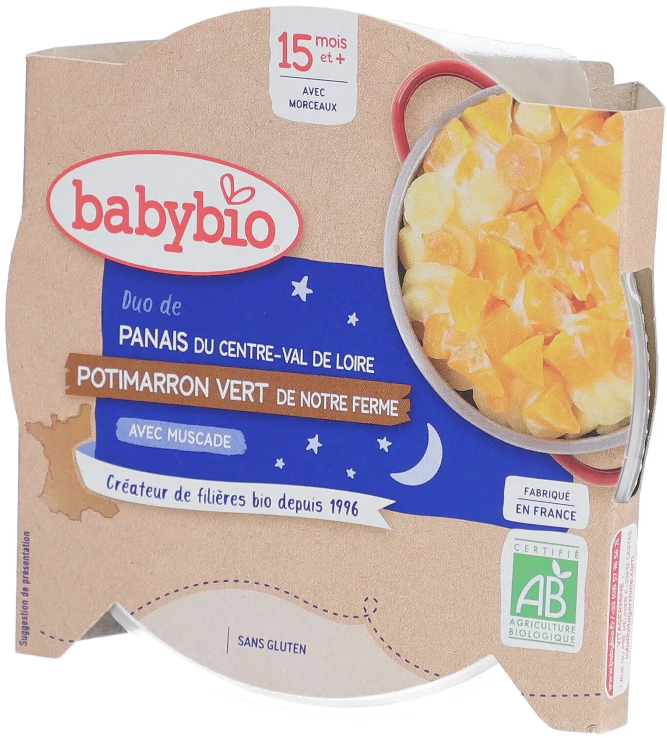 Babybio® Gratin von Pastinaken aus dem Centre-Val-de-Loire, grünem Kürbis mit Muskatnuss