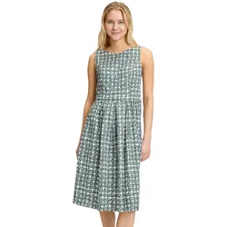 Sommerkleid VERA MONT "Vera Mont Sommerkleid tailliert", Damen, Gr. 38, Normalgrößen, grün (weiß, dunkelgrün), Obermaterial: 97% Baumwolle, 3% Elasthan., feminin, tailliert kurz, Rundhals, ohne Ärmel, Kleider, Falten
