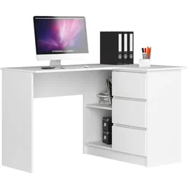 akord furniture factory IP0P3SBIA001 Computertisch Weiß mit B124 x H77 x T85 cm, Arbeitszimmer, Schreibtische, Eckschreibtische