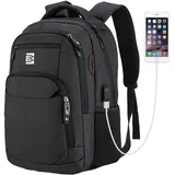 Rucksack Herren, Laptop Rucksack für 15.6 Zoll Notebook Business Rucksack mit USB-Ladeanschluss wasserdichte Anti-Theft für Arbeit Reisen Schule ... - Schwarz