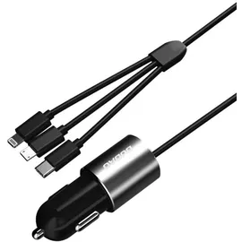 DUDAO R5Pro 3-in-1 USB KFZ-Ladegerät 3,4 A mit integriertem Kabel Schwarz