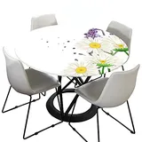Morbuy Rund Tischdecke Elastisch, Blumen Drucken Rund Tischdecken Wasserdicht Lotuseffekt Abwaschbar Abwischbar Tischtuch für Dekoration Küchentisch Garten Outdoor (Durchmesser 100cm,Gänseblümchen)