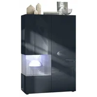 Vladon Vitrine, Anthrazit, 91.5x136.5x37 cm, Wohnzimmer, Wohnwände, Vitrinenschränke