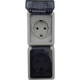 Buri 2 Fach Steckdose Klapp-Deckel Doppelsteckdose 16 A / 250 V / IP44 Aufputz grau, Variante:vertikal