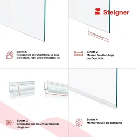STEIGNER Duschdichtung, 110cm, Glasstärke 6/7/ 8 mm, Gerade PVC Ersatzdichtung für Dusche, UK03