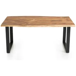 SalesFever Esstisch 140x80 cm | Baumkante 3,5 cm | massiv Akazie Natur mit U-Gestell Schwarz
