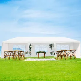 Costway Faltpavillon 3 x 9 m inkl. 8 Seitenteile Weiß