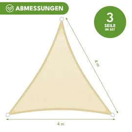krumad Sonnensegel Dreieck 4x4 m Beige Sonnenschutz Wasserabweisendes UV Wetterfest mit Befestigungsseilen - Beige