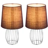 GLOBO Nachttischleuchte Textilschirm lila Tischlampe Metallgitter Beistellleuchte Gitter chrom, Kabellänge 1,5m, 1x E14 Fassung, DxH 16x29 cm, 2er Set