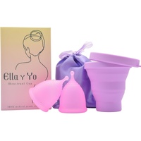 Ella y Yo Menstruationstasse - 2 Menstruationstassen der Größen S und L, Sterilisator und Baumwolltragetasche - 100% weiches medizinisches Silikon, waschbar und wiederverwendbar (S-L)