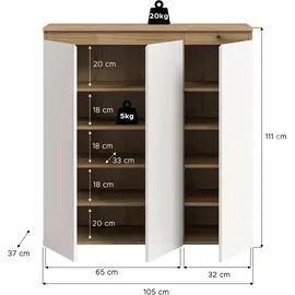 xonox.home Schuhschrank 105 x 111 x 37 cm Weiß/Eiche