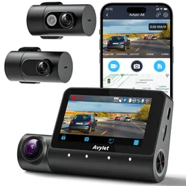 Avylet 5K 3-Kanal-Dashcam Auto Wi-Fi,GPS,3lens 4K+1080P+1080P Vorne Hinten Innen Autokamera mit 3-Zoll-IPS-Bildschirm,IR-Nachtsicht,24h Puffer Parkmodus Dash Cam,unterstützt max. 512 GB