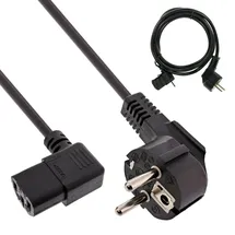 InLine Netzkabel, Schutzk. gew. / Kaltgerätest. C13 links abgew., schwarz, 3m