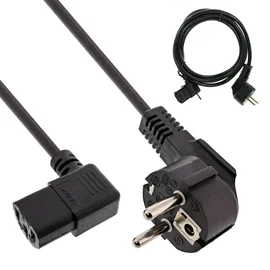 InLine Netzkabel, Schutzk. gew. / Kaltgerätest. C13 links abgew., schwarz, 3m