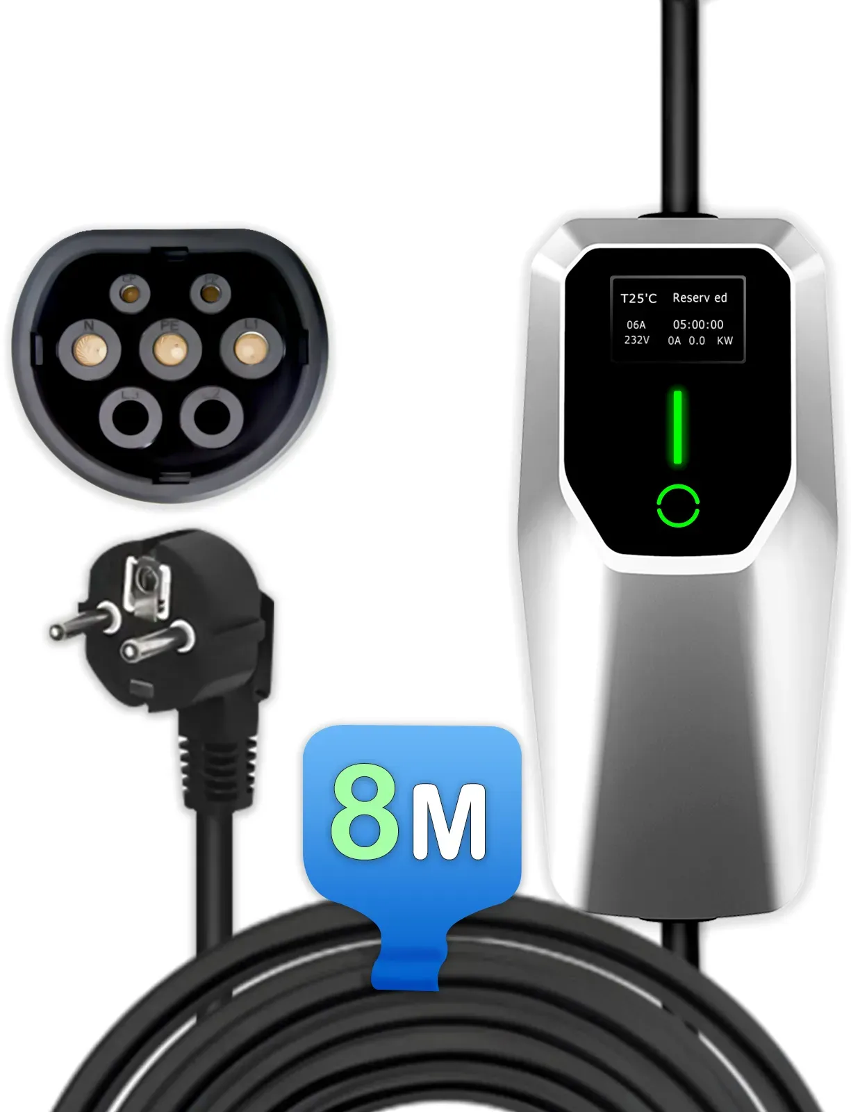Junsun EV Ladegerät Elektroauto Ladekabel Typ 2 6-16A 3.5KW/11KW/22KW - 1-Phasig - 3.5KW - 8M
