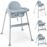 Costway - 4 In 1 Babyhochstuhl Aus Pp & Edelstahl, Hochstuhl Umwandelbar Mit Abnehmbarem Doppeltablett, 3-punkt-sicherheitsgurt, Babystuhl Kombihochstuhl Für 6-36 Monaten Baby (grau)