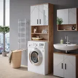 Vicco Waschmaschinenschrank Irma, Weiß Hochglanz/Goldkraft Eiche 64 x 191 cm
