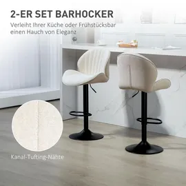 Homcom Barhocker 2er Set Höhenverstellbar Drehbar Tresenhocker mit Chenille-Optik, Beige