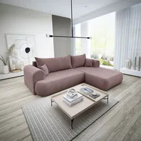 3 Sitzer Ecksofa ANTONIO BARON - 260x173x78cm, Ottomane rechts/links, Schlaffunktion & Bettkasten - Eckarniutur in Bouclé-Stoff - Rosa - Rosa