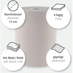 BIO Papierhandtuch 3-lagig FSC®-zertifiziert Rolle Natur 6x1 Stück 22x22 cm  Papierhandtuch Papierhandtuchrolle Falthandtücher