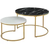 [en.casa] Couchtisch Christchurch 2er Set Marmoroptik, Schwarz/Weiß/Gold
