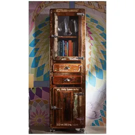 Massivmoebel24 Vitrine Altholz 55 x 38 x 190 cm Mehrfarbig