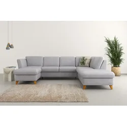 Wohnlandschaft HOME AFFAIRE "Trelleborg U-Form", silber, B:307cm H:86cm T:213cm, 100% Polyester, Sofas, Federkern-Polsterung, wahlweise mit Bettfunktion und Stauraum