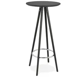 Runder Hochtisch aus Schwarzem Holz | Stehtisch mit Sockel für Getränke | Bar Tisch mit Fußstütze | Modern Design | 60x60x110 cm | Kadima Design