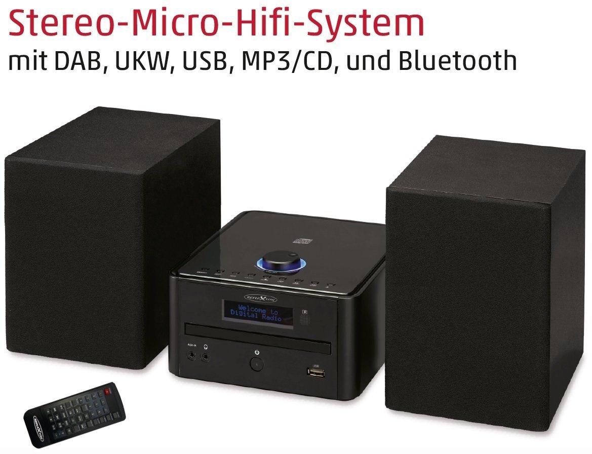 Reflexion HIF79DAB Microanlage (DAB/DAB+, UKW Radio, 80,00 W, Stereo-Micro-Hifi-System mit DAB, UKW, USB, MP3/CD, und Bluetooth) schwarz