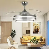 36-zoll-deckenventilator Mit Led-beleuchtung Und Fernbedienung, 3 Dimmbare Lichtfarben, Deckenventilator Mit 4 Einklappbaren Flügeln, 36 Watt