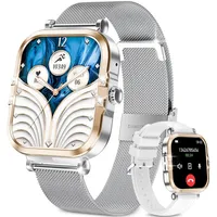 Rayofi AMOLED SmartWatch Damen,2025 Neue 1,75" Fitnessuhr mit Telefonfunktion Smartwatch (Zwei Armbänder, Full Touch Square Fine Sportuhr Damen cm) Mit Menstruationszyklus, Schrittzähler, Blutdruckmessung, Herzfrequenzmonitor, Oximetrie Monitor, Schlafmonitor, SOS, Wettervorhersage, IP67 Wasserdicht Fitness Tracker Damen, Verfügbar für Android 4.4+ / iOS 10.0+. silberfarben