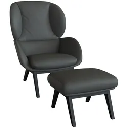 Ohrensessel FLEXLUX "Adria Designsessel, Loungesessel", grau (warm mineral grau), B:78cm H:100cm T:96cm, 100% Echteder, Sessel, Stil & Komfort, organische Form, Fuß Holz schwarz