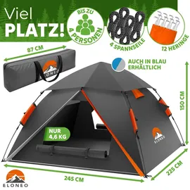 eloneo Wurfzelt 2-4 Personen Orange/Grau