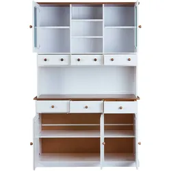 Wright Sideboard 3 Türen, 2 Glastüren, 3 Schubladen, 3 offene Fächer, weiss, braun.