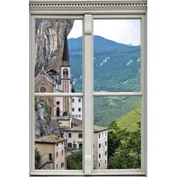 Wandsticker QUEENCE "Kirche", grün, T:0,1cm, Wandtattoos, Wandsticker, Wandbild, selbstklebend, 3D, Fenster