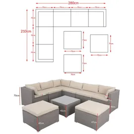 CASARIA Gartenmöbel Set Lounge Möbel für 8 Personen inkl. Auflagen Wetterfest Terrasse Gartentisch Outdoor Sitzkissen Balkon creme/creme - Casaria