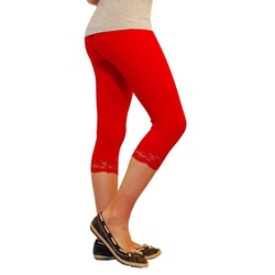 YESET Caprihose Mädchen Kinder Leggings Leggins Hose Capri 3/4 kurz Spitze Baumwolle R rot 134