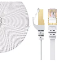 Elfcam Elfcam® - 20m LAN Kabel Netzwerkkabel Cat 7 Ethernet Kabel mit Vergoldetem RJ45 Stecker Flach und Dünn, 100% Kupfer Starres Verlegekabel, STP, 32 AWG, Weiß (20m)