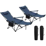 Woltu 2er Set Campingstuhl klappbarer, Klappstuhl Liegestuhl für Outdoor, Angelstuhl Sonnenstuhl ultraleichter mit Armlehnen und Getränkehalter Blau