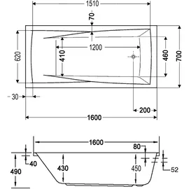 Ottofond Atlanta Rechteckbadewanne 70 x 160 cm (862601)