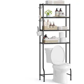 Songmics 4-stöckiges Toilettenregal, mit Haken, platzsparend, schwarz
