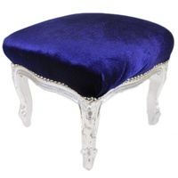 Casa Padrino Barock Fußhocker Royalblau / Silber - Antik